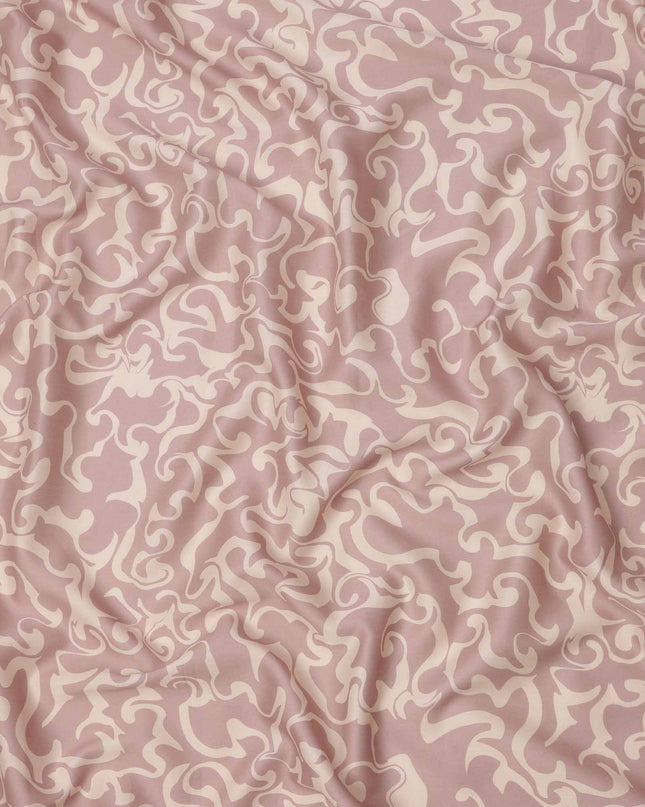 Dusty Pink and Beige Abstract Swirl Printed Cotton Lawn Fabric, 110 Cms Width, Made in India-D23542