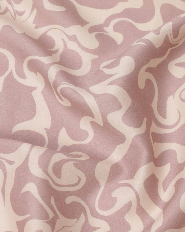 Dusty Pink and Beige Abstract Swirl Printed Cotton Lawn Fabric, 110 Cms Width, Made in India-D23542
