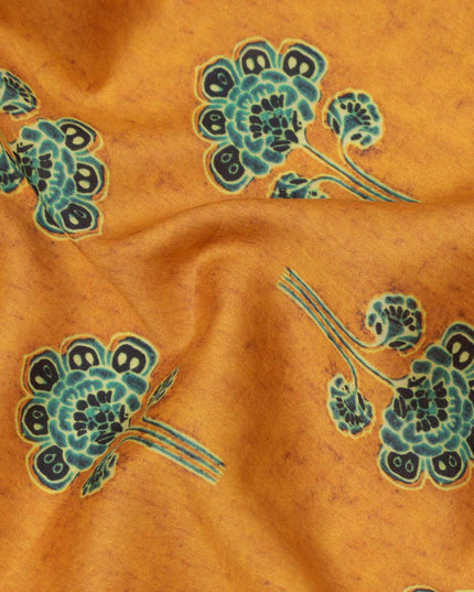 Mustard Yellow with Green Floral Buti Printed Cotton Lawn Fabric, 110 Cms Width, Made in India-D23543 Regal Fabrics