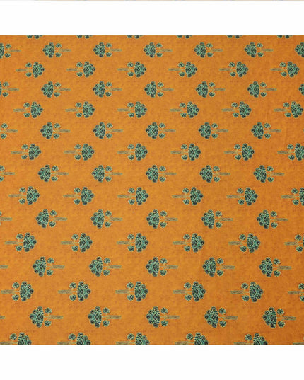 Mustard Yellow with Green Floral Buti Printed Cotton Lawn Fabric, 110 Cms Width, Made in India-D23543 Regal Fabrics