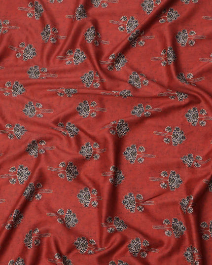 Rust Red with Black Floral Buti Printed Cotton Lawn Fabric, 110 Cms Width, Made in India-D23544 Regal Fabrics