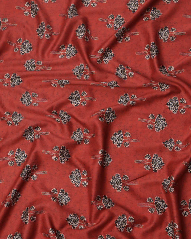 Rust Red with Black Floral Buti Printed Cotton Lawn Fabric, 110 Cms Width, Made in India-D23544 Regal Fabrics