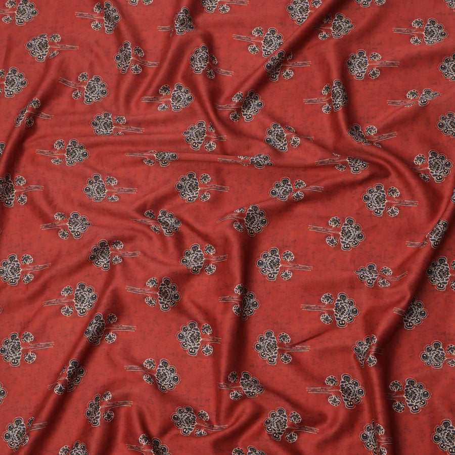 Rust Red with Black Floral Buti Printed Cotton Lawn Fabric, 110 Cms Width, Made in India-D23544 Regal Fabrics