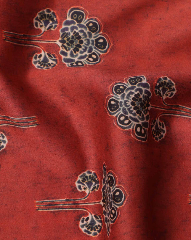 Rust Red with Black Floral Buti Printed Cotton Lawn Fabric, 110 Cms Width, Made in India-D23544 Regal Fabrics