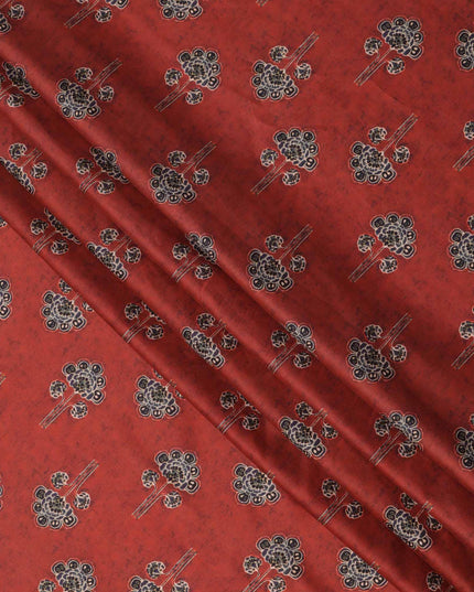 Rust Red with Black Floral Buti Printed Cotton Lawn Fabric, 110 Cms Width, Made in India-D23544 Regal Fabrics