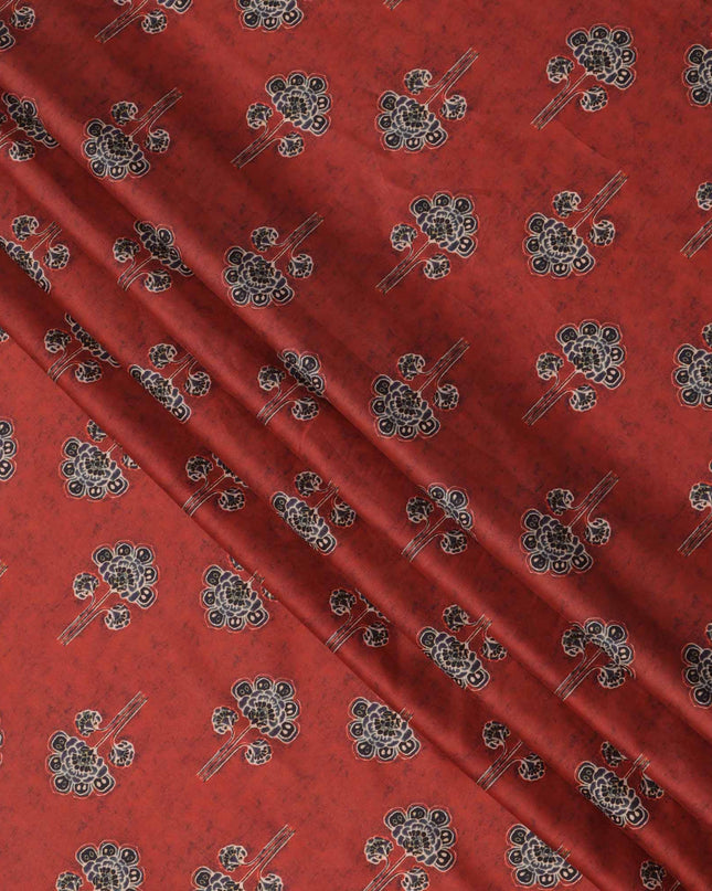 Rust Red with Black Floral Buti Printed Cotton Lawn Fabric, 110 Cms Width, Made in India-D23544 Regal Fabrics