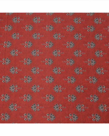 Rust Red with Black Floral Buti Printed Cotton Lawn Fabric, 110 Cms Width, Made in India-D23544 Regal Fabrics