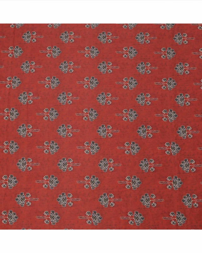 Rust Red with Black Floral Buti Printed Cotton Lawn Fabric, 110 Cms Width, Made in India-D23544 Regal Fabrics