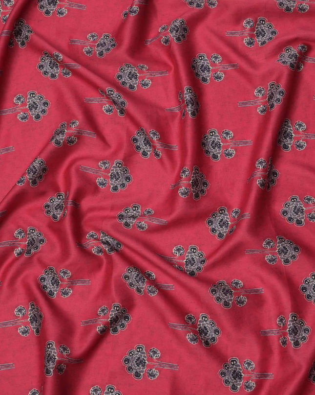 Ruby Pink with Black Floral Buti Printed Cotton Lawn Fabric, 110 Cms Width, Made in India-D23545