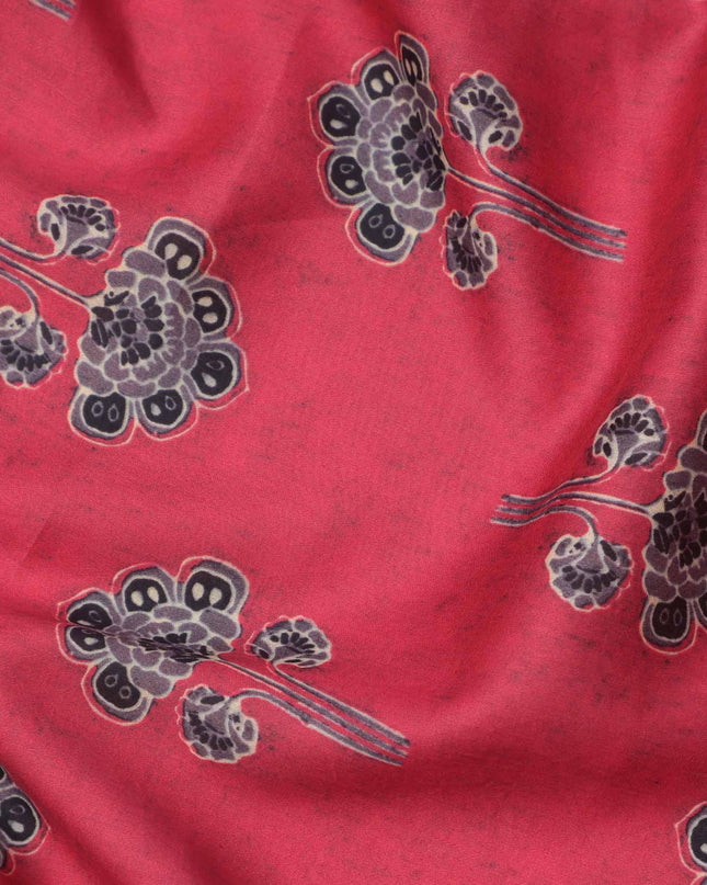 Ruby Pink with Black Floral Buti Printed Cotton Lawn Fabric, 110 Cms Width, Made in India-D23545
