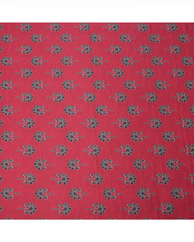 Ruby Pink with Black Floral Buti Printed Cotton Lawn Fabric, 110 Cms Width, Made in India-D23545