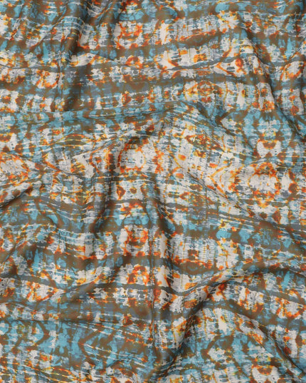 قماش قطني متعدد الألوان، مطبوع بتقنية صبغ التعادل، بدرجات اللون البني والأزرق والبرتقالي، عرض 110 سم، صنع في الهند - D23546