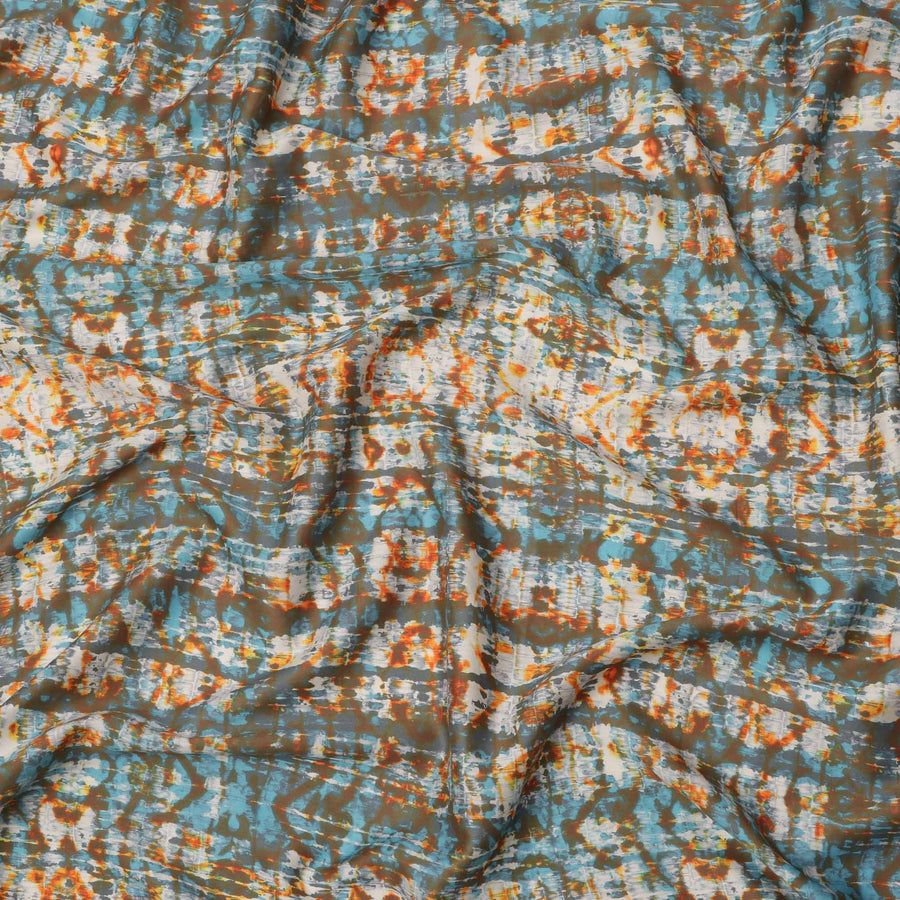 قماش قطني متعدد الألوان، مطبوع بتقنية صبغ التعادل، بدرجات اللون البني والأزرق والبرتقالي، عرض 110 سم، صنع في الهند - D23546