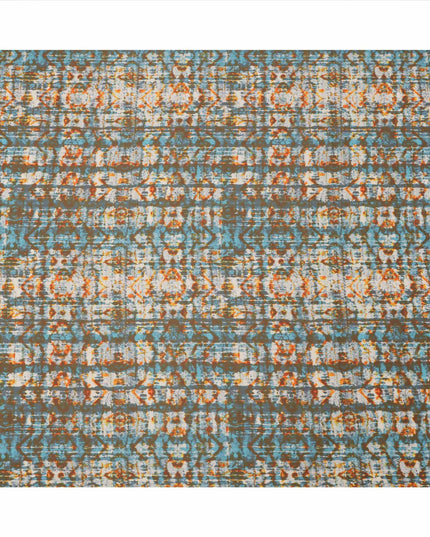 قماش قطني متعدد الألوان، مطبوع بتقنية صبغ التعادل، بدرجات اللون البني والأزرق والبرتقالي، عرض 110 سم، صنع في الهند - D23546