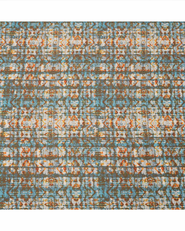 Multicolor Abstract Tie-Dye Printed Cotton Lawn Fabric in Brown, Blue & Orange Tones, 110 Cms Width, Made in India-D23546