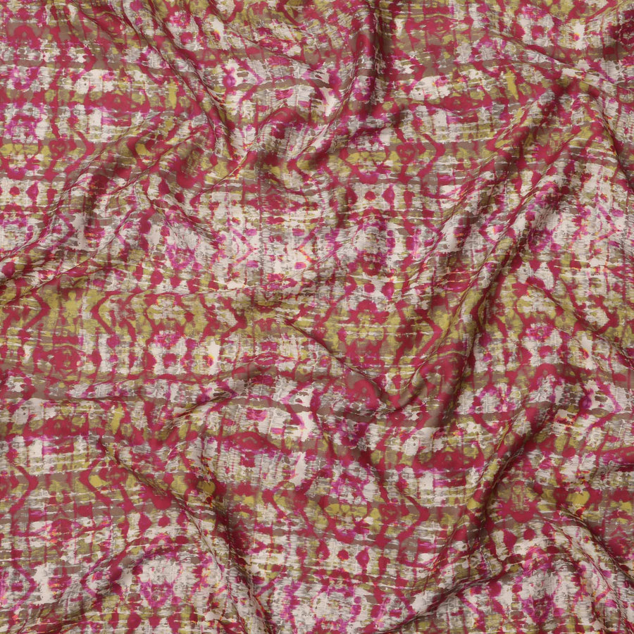 قماش قطني مطبوع بتقنية الصباغة التجريدية باللونين الأرجواني والأخضر الزيتوني، عرض 110 سم، صنع في الهند - D23547