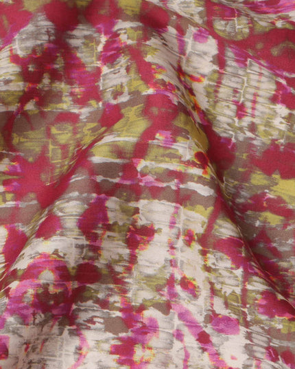 قماش قطني مطبوع بتقنية الصباغة التجريدية باللونين الأرجواني والأخضر الزيتوني، عرض 110 سم، صنع في الهند - D23547