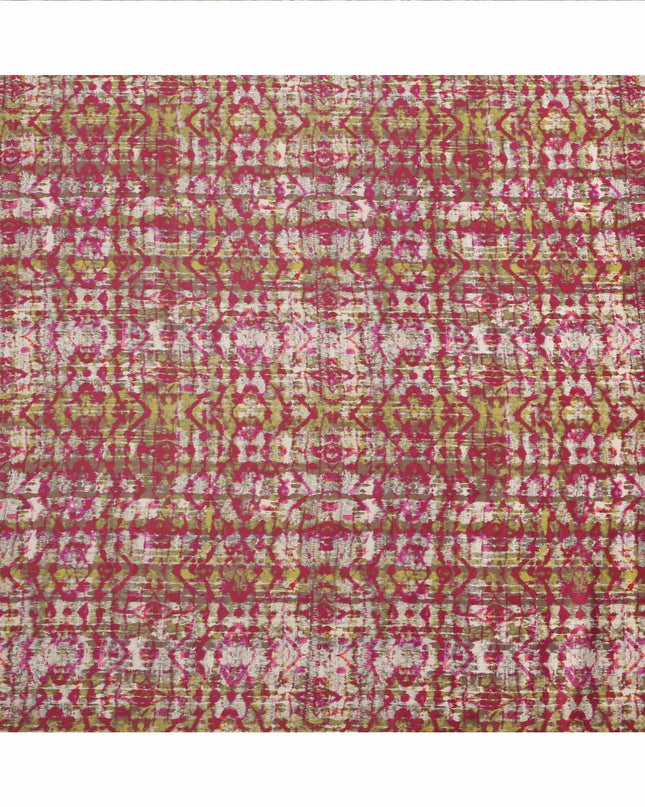 Magenta and Olive Green Abstract Tie-Dye Printed Cotton Lawn Fabric, 110 Cms Width, Made in India-D23547