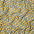 Sage Green with Yellow and Beige Abstract Leaf Printed Cotton Lawn Fabric, 110 Cms Width, Made in India-D23551