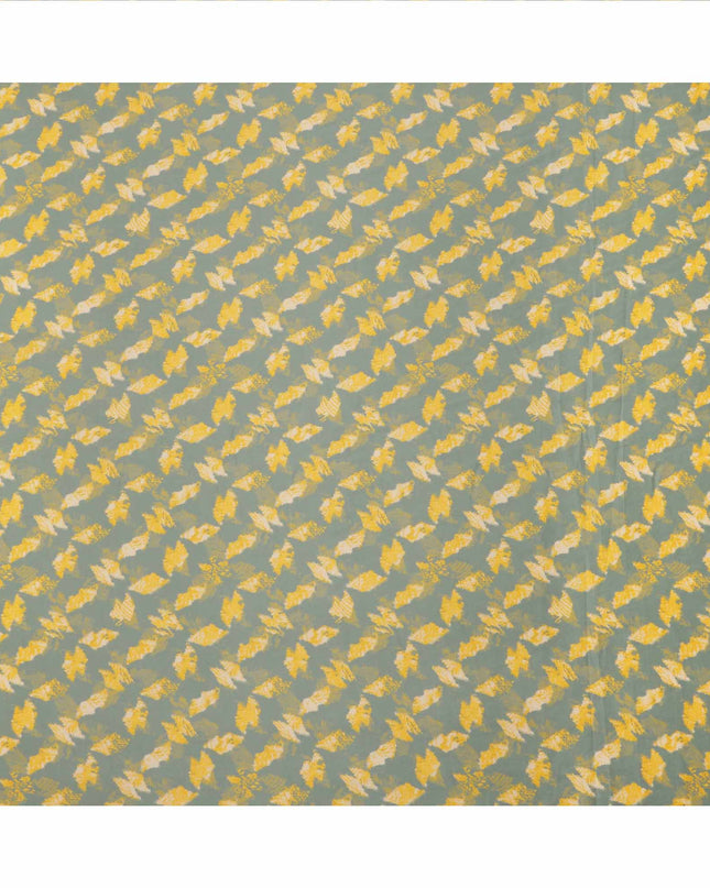 Sage Green with Yellow and Beige Abstract Leaf Printed Cotton Lawn Fabric, 110 Cms Width, Made in India-D23551