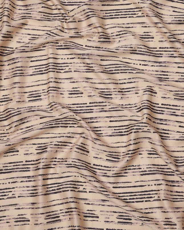 Cream with Black Brushstroke Stripe Printed Cotton Lawn Fabric, 110 Cms Width, Made in India-D23553 Regal Fabrics