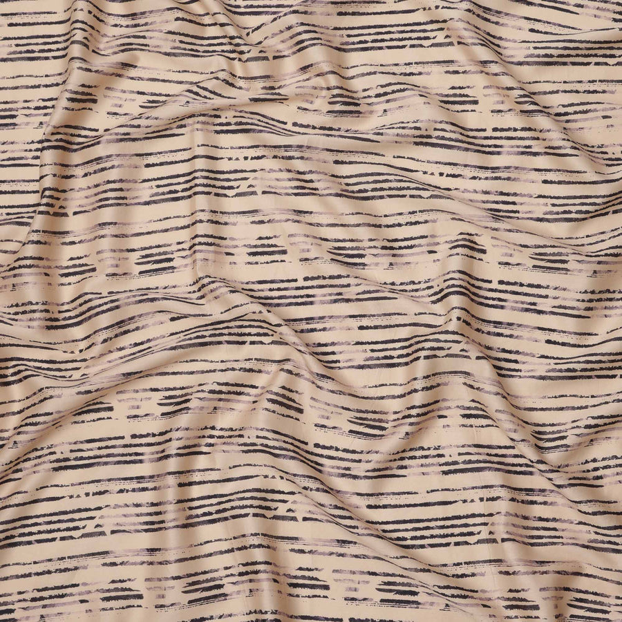 Cream with Black Brushstroke Stripe Printed Cotton Lawn Fabric, 110 Cms Width, Made in India-D23553 Regal Fabrics