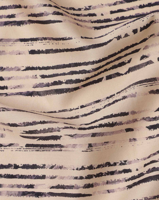 Cream with Black Brushstroke Stripe Printed Cotton Lawn Fabric, 110 Cms Width, Made in India-D23553 Regal Fabrics