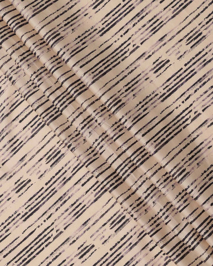 Cream with Black Brushstroke Stripe Printed Cotton Lawn Fabric, 110 Cms Width, Made in India-D23553 Regal Fabrics