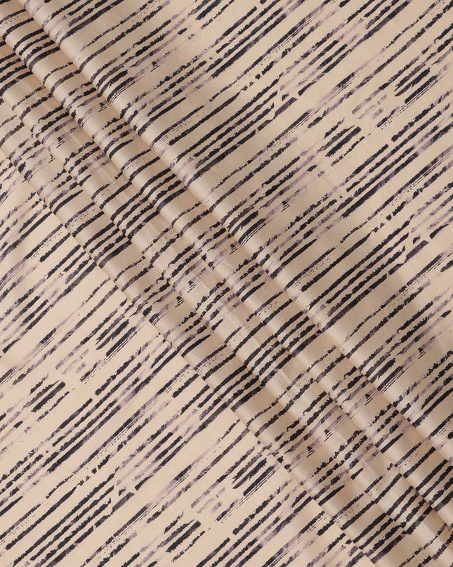 Cream with Black Brushstroke Stripe Printed Cotton Lawn Fabric, 110 Cms Width, Made in India-D23553 Regal Fabrics