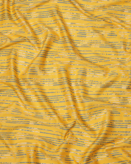 Yellow with Grey Brushstroke Stripe Printed Cotton Lawn Fabric, 110 Cms Width, Made in India-D23554 Regal Fabrics