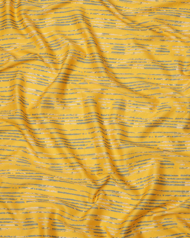 Yellow with Grey Brushstroke Stripe Printed Cotton Lawn Fabric, 110 Cms Width, Made in India-D23554 Regal Fabrics
