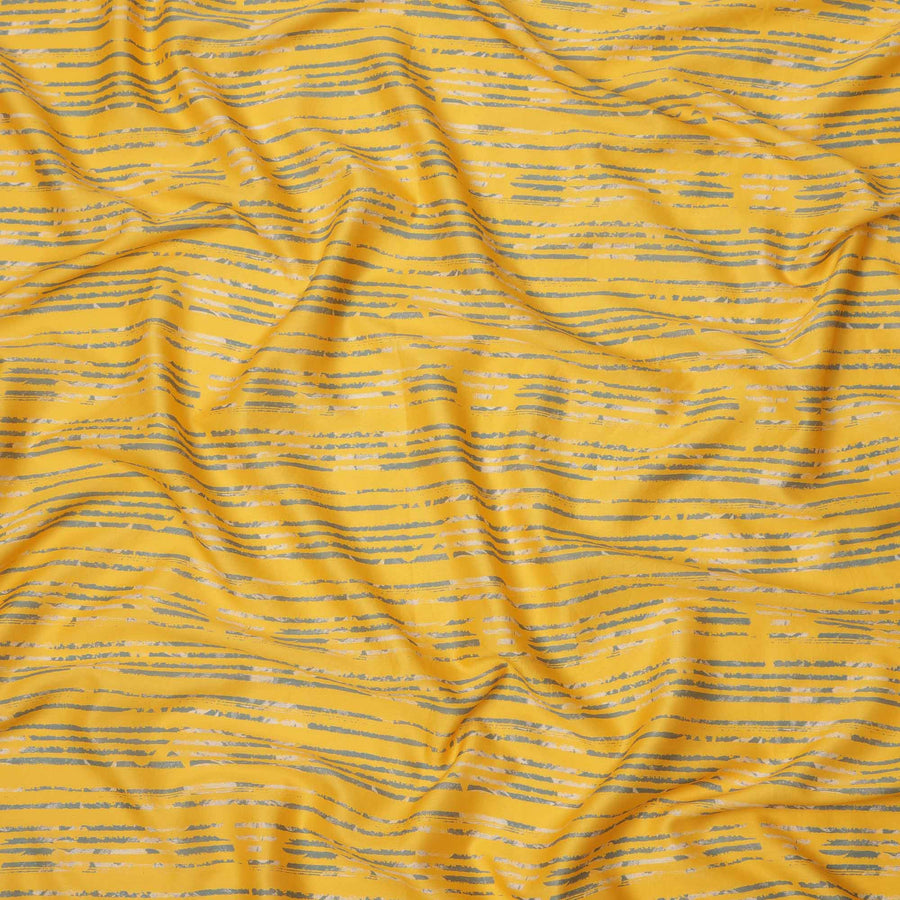 Yellow with Grey Brushstroke Stripe Printed Cotton Lawn Fabric, 110 Cms Width, Made in India-D23554 Regal Fabrics