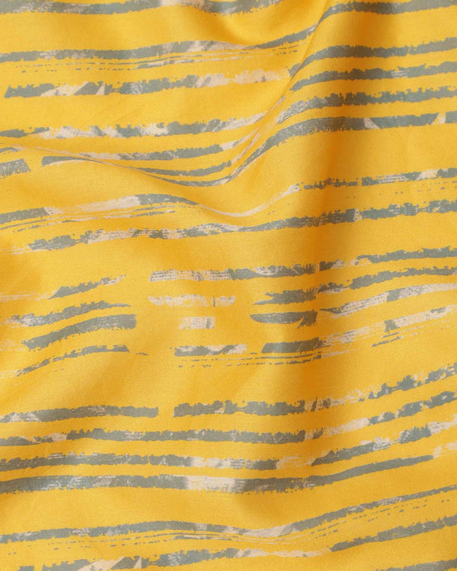 Yellow with Grey Brushstroke Stripe Printed Cotton Lawn Fabric, 110 Cms Width, Made in India-D23554 Regal Fabrics