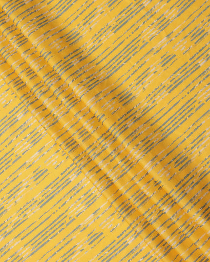 Yellow with Grey Brushstroke Stripe Printed Cotton Lawn Fabric, 110 Cms Width, Made in India-D23554 Regal Fabrics