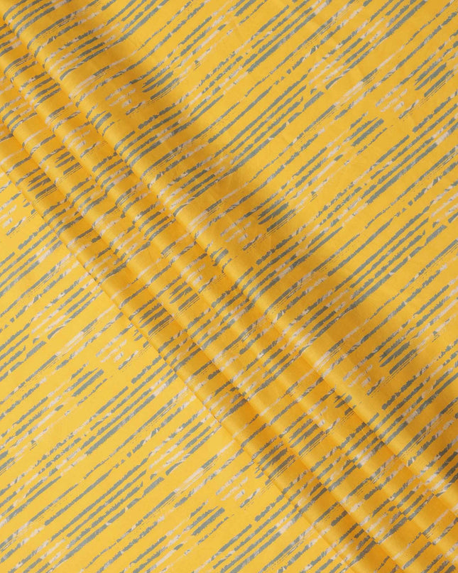 Yellow with Grey Brushstroke Stripe Printed Cotton Lawn Fabric, 110 Cms Width, Made in India-D23554 Regal Fabrics