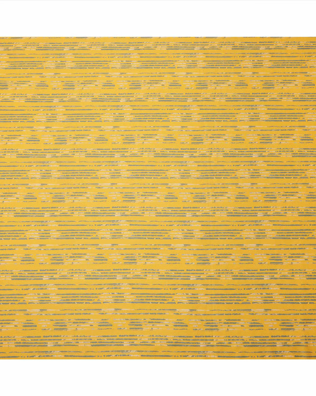 Yellow with Grey Brushstroke Stripe Printed Cotton Lawn Fabric, 110 Cms Width, Made in India-D23554 Regal Fabrics