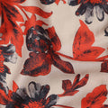 قماش قطني مطبوع عليه زهور جريئة باللون البيج مع الأحمر والأسود، عرض 110 سم، صنع في الهند - D23556