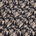 Black with Beige Monochrome Floral Printed Cotton Lawn Fabric, 110 Cms Width, Made in India-D23557