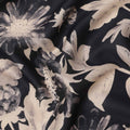 Black with Beige Monochrome Floral Printed Cotton Lawn Fabric, 110 Cms Width, Made in India-D23557