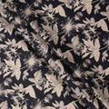 Black with Beige Monochrome Floral Printed Cotton Lawn Fabric, 110 Cms Width, Made in India-D23557