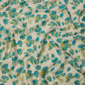 Ivory with Teal and Mustard Leaf Printed Cotton Lawn Fabric, 110 Cms Width, Made in India-D23558