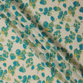 Ivory with Teal and Mustard Leaf Printed Cotton Lawn Fabric, 110 Cms Width, Made in India-D23558