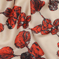 Beige with Red and Black Leaf Printed Cotton Lawn Fabric, 110 Cms Width, Made in India-D23559