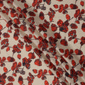 Beige with Red and Black Leaf Printed Cotton Lawn Fabric, 110 Cms Width, Made in India-D23559