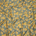 Sage Grey with Yellow Floral Leaf Printed Cotton Lawn Fabric, 110 Cms Width, Made in India-D23560