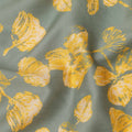 Sage Grey with Yellow Floral Leaf Printed Cotton Lawn Fabric, 110 Cms Width, Made in India-D23560