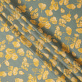 Sage Grey with Yellow Floral Leaf Printed Cotton Lawn Fabric, 110 Cms Width, Made in India-D23560