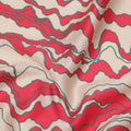 Beige with Red and Black Abstract Wave Printed Cotton Lawn Fabric, 110 Cms Width, Made in India-D23561