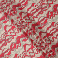 Beige with Red and Black Abstract Wave Printed Cotton Lawn Fabric, 110 Cms Width, Made in India-D23561