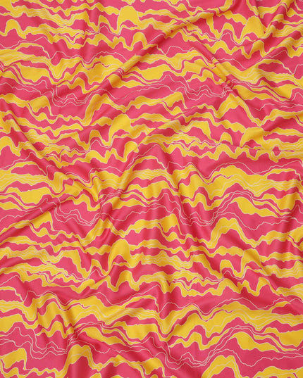 Pink and Yellow Abstract Wave Patterned Cotton Lawn Fabric, 110 Cms Width, Made in India-D23562